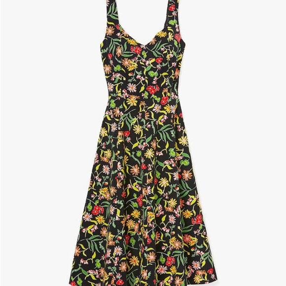 Kate Spade NWT Black Floral Midi Dress - Picture 2 of 4
